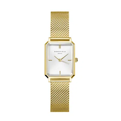 Rosefield The Octagon Xs Ladies Silver Sunray Dial Gold Tone Mesh Watch