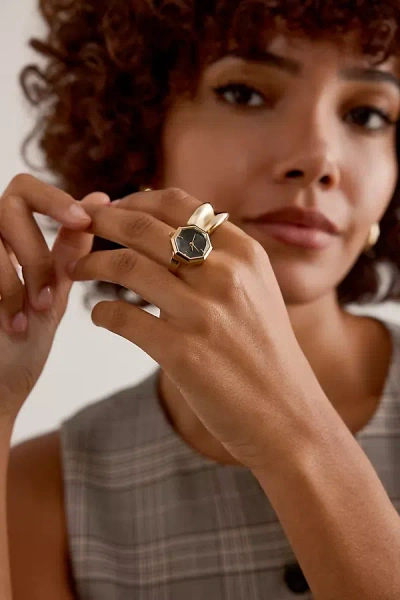 Rosefield Watches Rosefield Gold-plated Studio Octagonal Watch Ring In Black