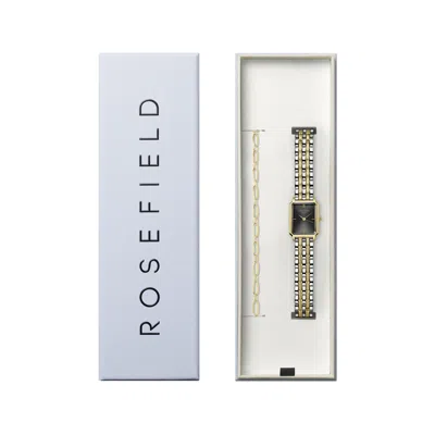 Rosefield Women's  Octagon Xs Black Dial Duotone Watch And Oval Links Gold Bracelet Boxed Set