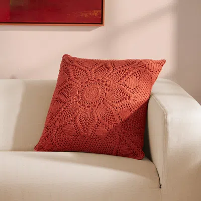 Roselli Trading Olivia Crocheted Decorative Pillow, 20 X 20 In Cranberry