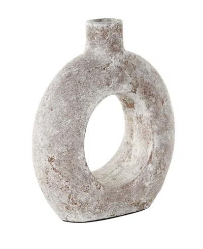 Rosemary Lane 12" Antique Style Donut Textured Ceramic Vase In White