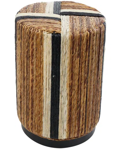 ROSEMARY LANE 18" BANANA LEAF HANDMADE LINEAR WRAPPED WITH CREAM AND BLACK STRIPES ACCENT TABLE