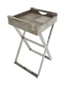 Rosemary Lane 19" X 19" X 25" Leather Geometric Tray Table Inspired Silver-tone Metal Base And Handles Accent Tabl In Gray