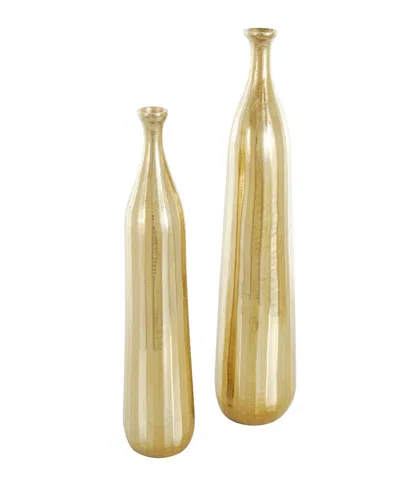 Rosemary Lane 19.5" Aluminum Metal Decorative Vase With Wavy Accents And Textured Ridges In Gold