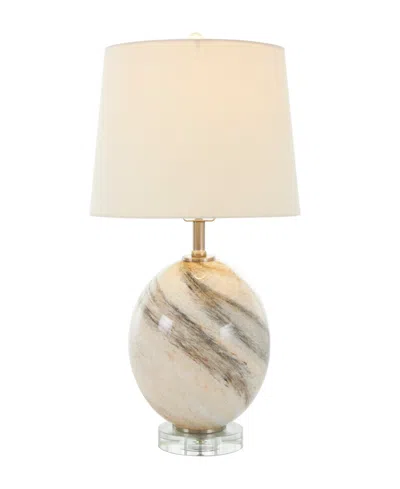 Rosemary Lane 23" Glass Round Accent Lamp With Marble Inspired Design In Beige
