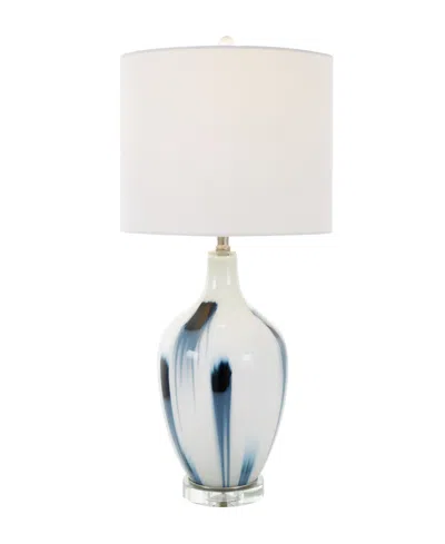 Rosemary Lane 27" Glass Abstract Accent Lamp With Blue Drip Splatter Design In White