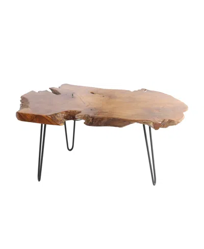 Rosemary Lane 43" X 24" X 17" Teak Wood Handmade Live Edge Black Metal Hairpin Legs Coffee Table In Brown