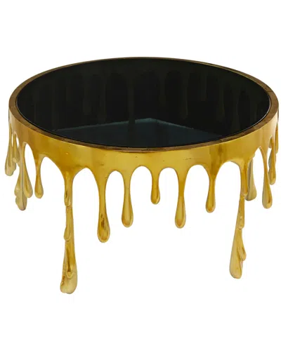 Rosemary Lane Aluminum Drip Coffee Table With Melting Designed Legs And Shaded Glass Top, 36" X 36" X 16" In Gold
