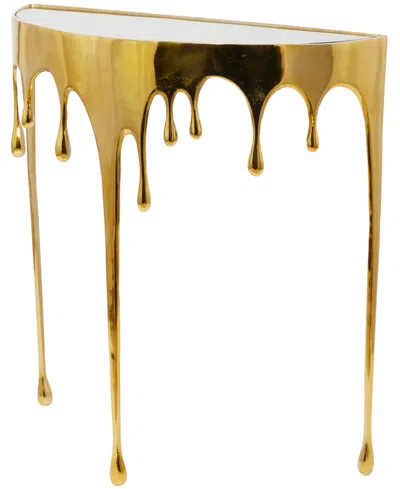 Rosemary Lane Aluminum Drip Console Table With Melting Designed Legs And Shaded Glass Top, 36" X 14" X 32" In Gold