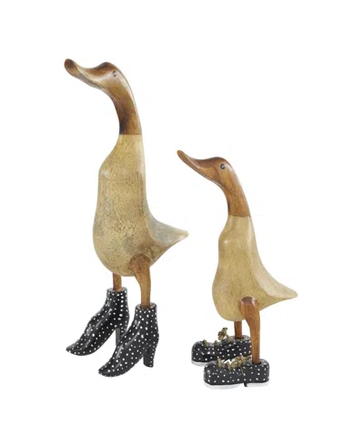 Rosemary Lane Bamboo Coastal Duck Sculpture, Set Of 2 In Brown