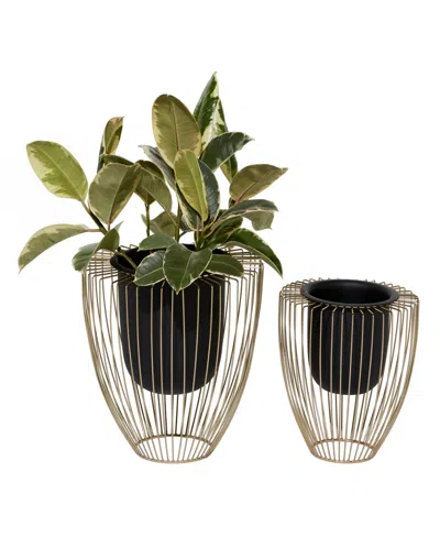 Rosemary Lane Black Metal Indoor Outdoor Planter With Removable Gold-tone Wire Stand Set Of 2