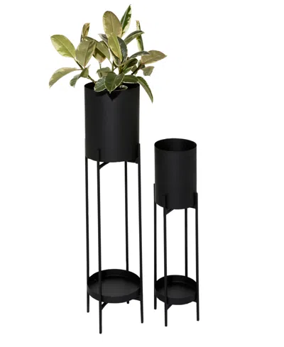 Rosemary Lane Black Metal Indoor Outdoor Planter With Removable Stand Set Of 2