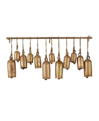 Rosemary Lane Bronze Metal Tibetan Inspired Meditation Decorative Cow Bell With Jute Hanging Rope And Rod 48" X 6"