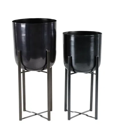 Rosemary Lane Bucket Planter With Stand, Set Of 2 In Black