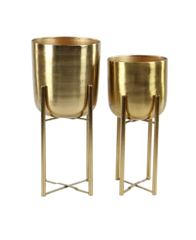 Rosemary Lane Bucket Planter With Stand, Set Of 2 In Gold-tone