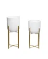 Rosemary Lane Bucket Planter With Stand, Set Of 2 In White