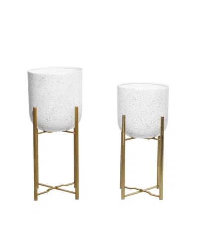 Rosemary Lane Bucket Planter With Stand, Set Of 2 In White