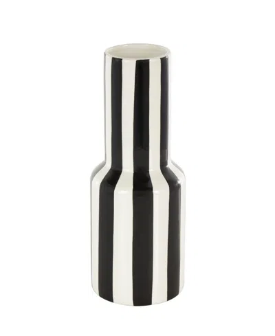 Rosemary Lane Ceramic 11" Rounded Striped Decorative Vase In White