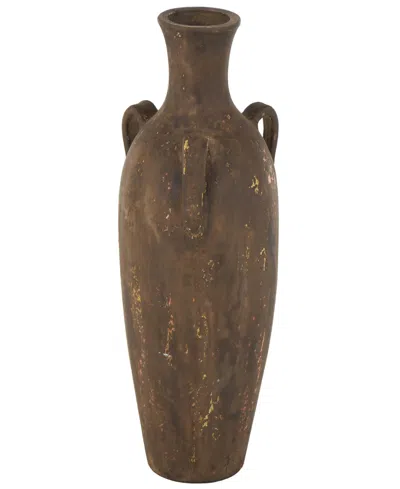 Rosemary Lane Ceramic 24.4" Farmhouse Vase With Handles In Brown