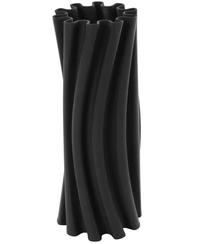 Rosemary Lane Ceramic Abstract Curvy Ribbed Decorative Vase With Floral Shaped Rim, 11" In Black