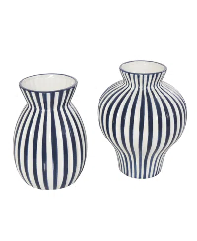 Rosemary Lane Ceramic Modern Vase, Set Of 2 In Blue