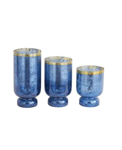 Rosemary Lane Coastal Candle Holder, Set Of 3 In Blue
