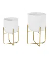 Rosemary Lane Contemporary Style Large Round Metallic Planters In Stands, Set Of 2 In White