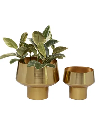 Rosemary Lane Decorative Metal Cup Shaped Planters With High Shine Finish, Set Of 2 In Gold-tone