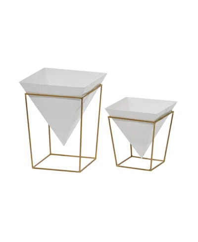 Rosemary Lane Geometric Planters With Metal Base, Set Of 2 In Multi