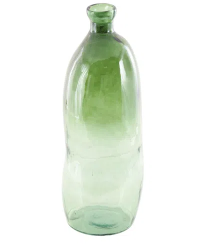Rosemary Lane Glass 29" Tall Curved Ombre Spanish Bottle Abstract Decorative Vase In Green