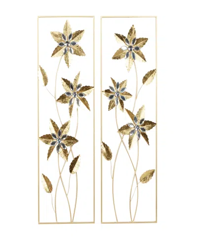 Rosemary Lane Gold Metal Floral Wall Decor With Gold Frame Set Of 2 12"w, 36"h