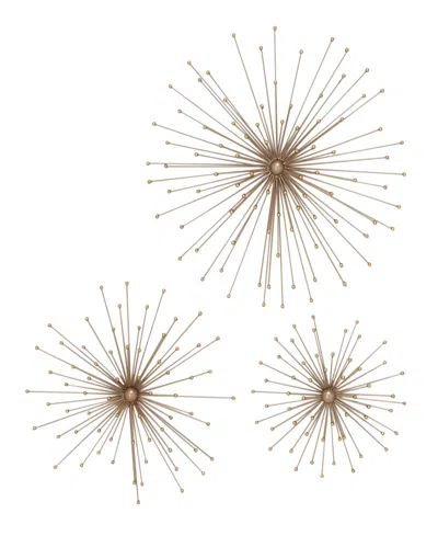 Rosemary Lane Gold Metal Starburst 3d Wall Decor, Set Of 3 13", 17", 21"w
