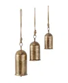 Rosemary Lane Gold-tone Metal Bohemian Decorative Cow Bell With Jute Hanging Rope Set 3 Pieces In Gold-tone