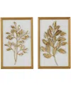 Rosemary Lane Gold Wood Leaf 3d Wall Decor With Beveled Frame, Set Of 2 13"w, 17"h In Gold