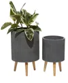 Rosemary Lane Gray Ceramic Indoor Outdoor Planter With Wood Legs Set Of 2 In Gray