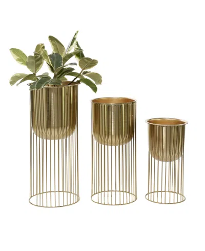 Rosemary Lane Large Eclectic Metal Planters With Stands, Set Of 3 In Gold-tone