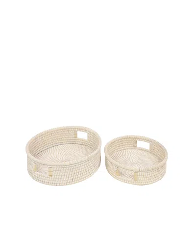 Rosemary Lane Light Rattan Tray With Slot Handles, Set Of 2, 20", 16" W In Cream