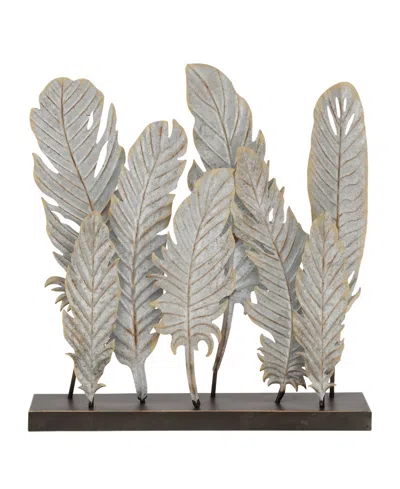 Rosemary Lane Metal Contemporary Feather Sculpture, 21" X 20" In Gray