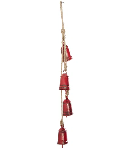 Rosemary Lane Metal Handmade Tibetan Inspired Decorative Cow Bell With Jute Hanging Rope, 4" X 3" X 29" In Red