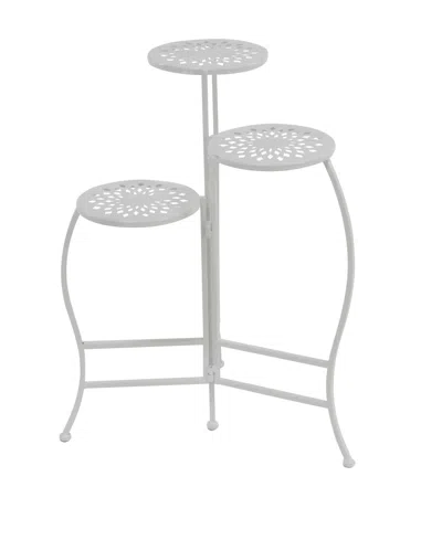 Rosemary Lane Metal Indoor Outdoor 3 Tier Floral Plant Stand In White