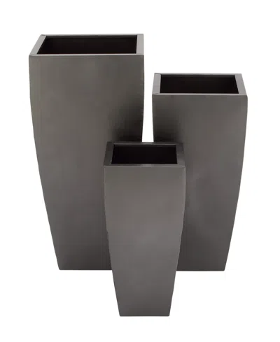 Rosemary Lane Metal Indoor Outdoor Light Weight Planter With Tapered Base And Polished Exterior Set Of 3 In Dark Gray