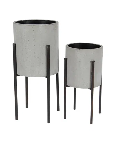 Rosemary Lane Metal Modern Planter, Set Of 2 In Gray