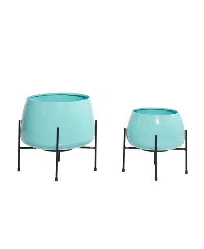 Rosemary Lane Metal Planter, Set Of 2 In Aqua