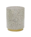 Rosemary Lane Mother Of Pearl Drum Accent Table With Linear Mosaic Pattern And Gold Base In Gray