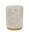ROSEMARY LANE MOTHER OF PEARL DRUM ACCENT TABLE WITH LINEAR MOSAIC PATTERN AND GOLD BASE