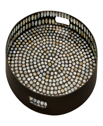 Rosemary Lane Mother Of Pearl Handmade Tray With Slot Handles, 24" X 24" X 3" In Black