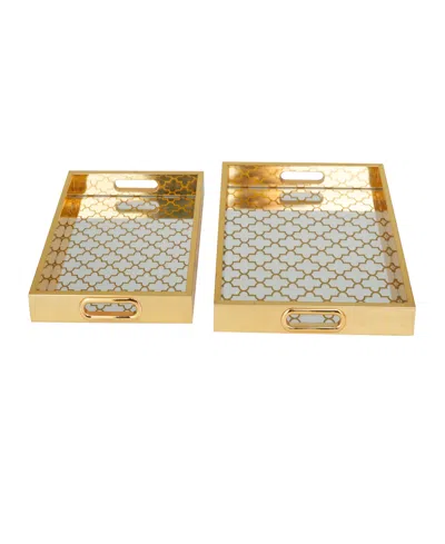 Rosemary Lane Plastic Mirrored Geometric Tray, Set Of 2, 16", 14" W In Gold