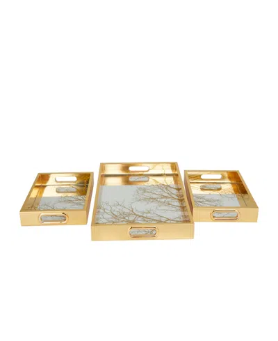 Rosemary Lane Plastic Mirrored Geometric Tray, Set Of 3, 18", 11", 11" W In Gold