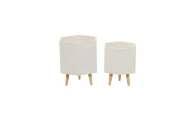 Rosemary Lane Polystone Contemporary Planters, Set Of 2 In White