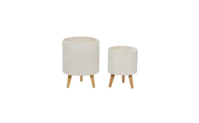 Rosemary Lane Polystone Contemporary Planters, Set Of 2 In White